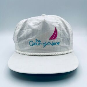 VTG The Coeur d'Alene Sailboat Embroidered White Slide Back Trucker Hat Imperial